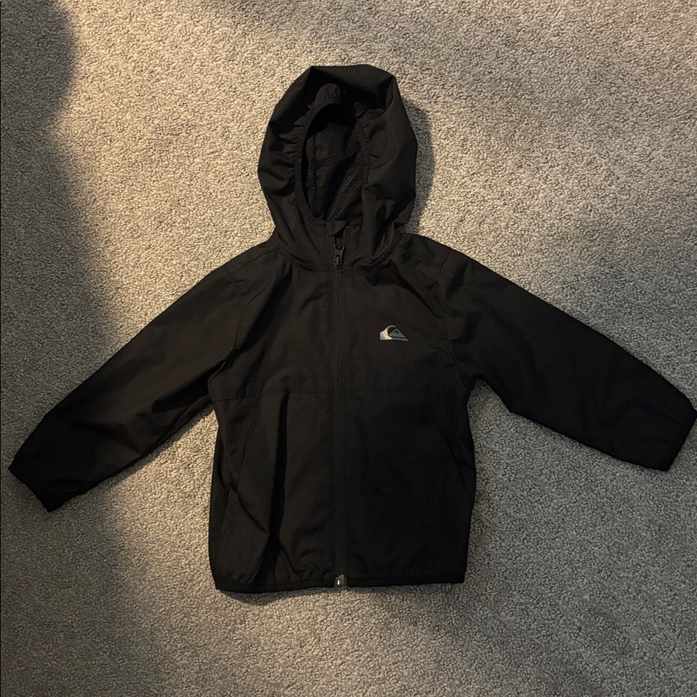 Quiksilver Black Hooded Windbreaker Rain Jacket
